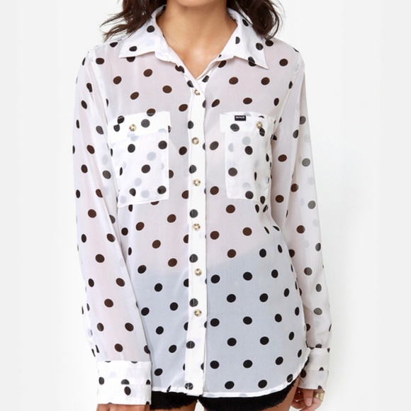 Hurley | "Wilson" Sheer Polka Dot Button-Up Blouse - Picture 8 of 9